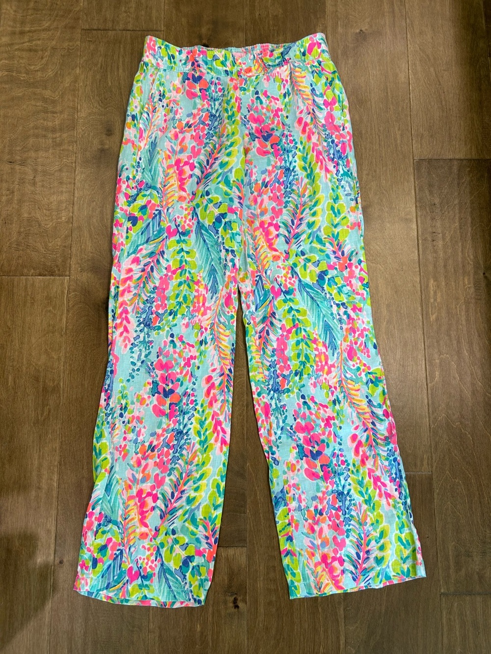 Lilly Pulitzer florita ‘ catch the wave ‘ bright linen pants small holy grail - Picture 2 of 10